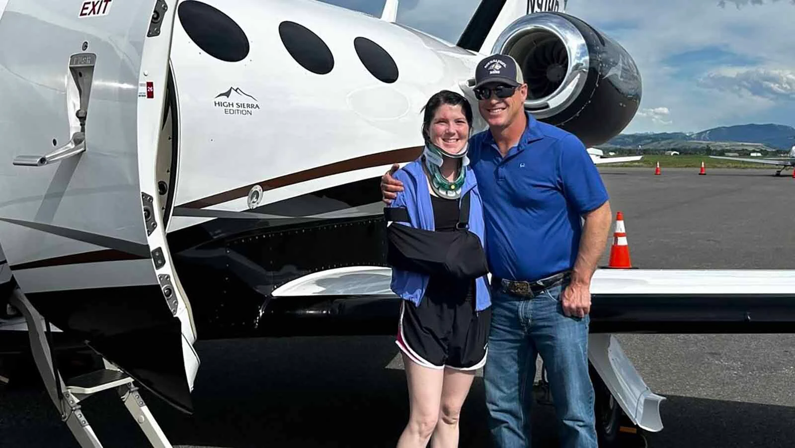 Presley and Kyle Whitaker after their plane landed in Bozeman after she spent nearly a month in a Salt Lake City hospital.