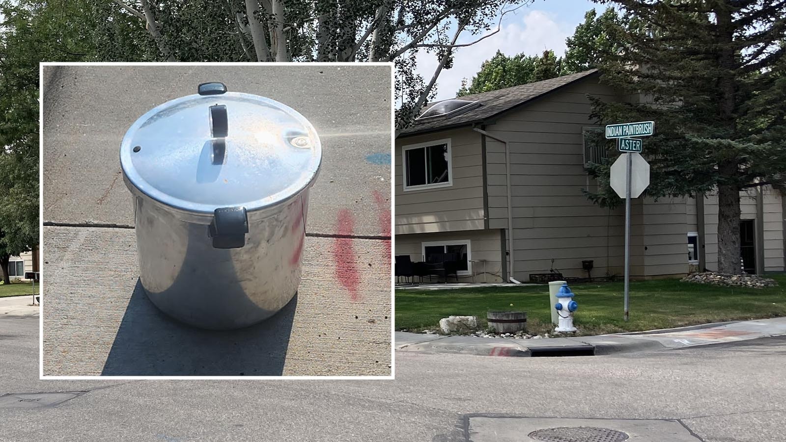 The intersection of Indian Paintbrush and Aster streets where someone left a pressure cooker on Monday.