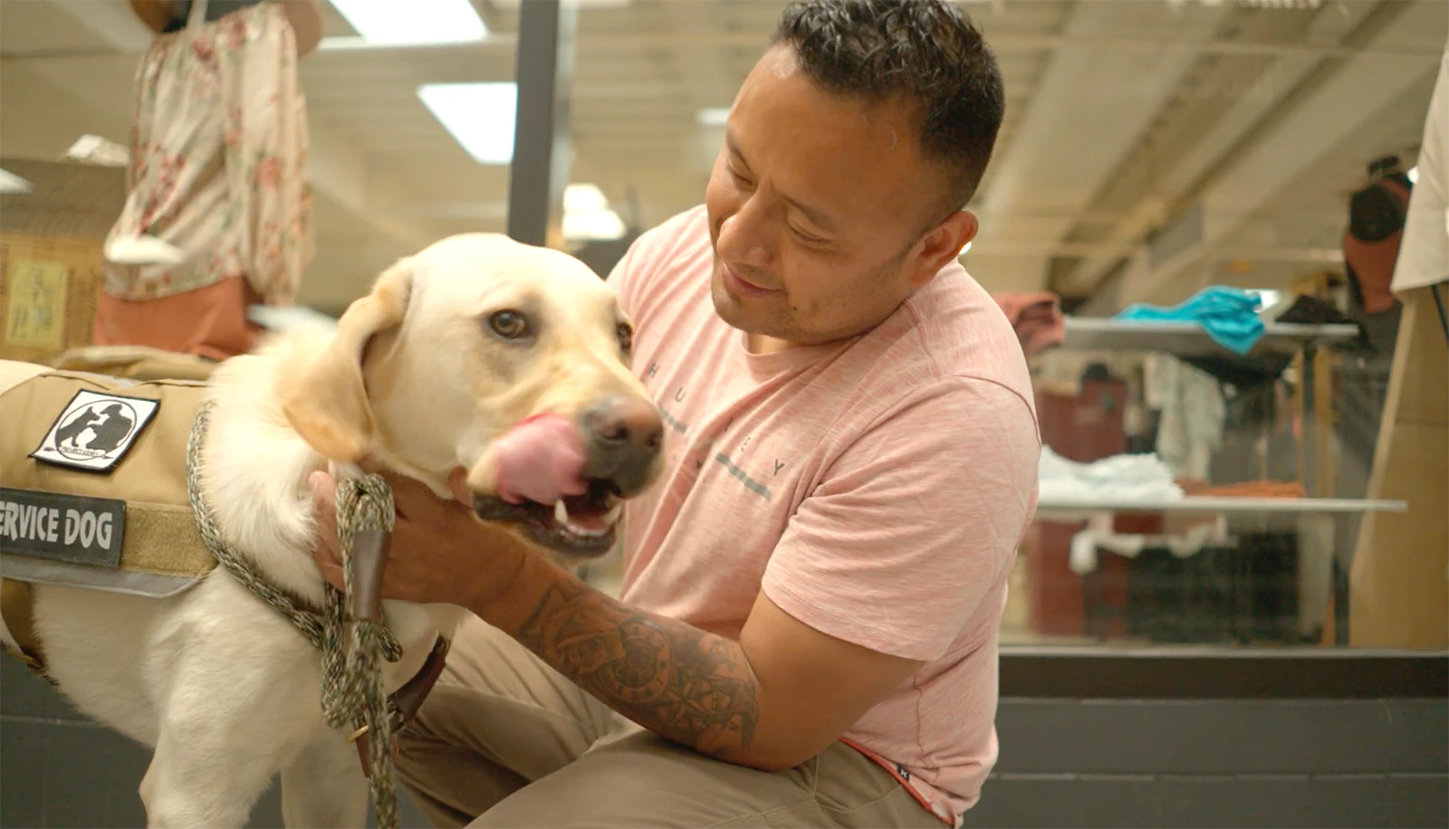 Service dogs are trained to interrupt an anxiety or stress moment when they see it in their masters.