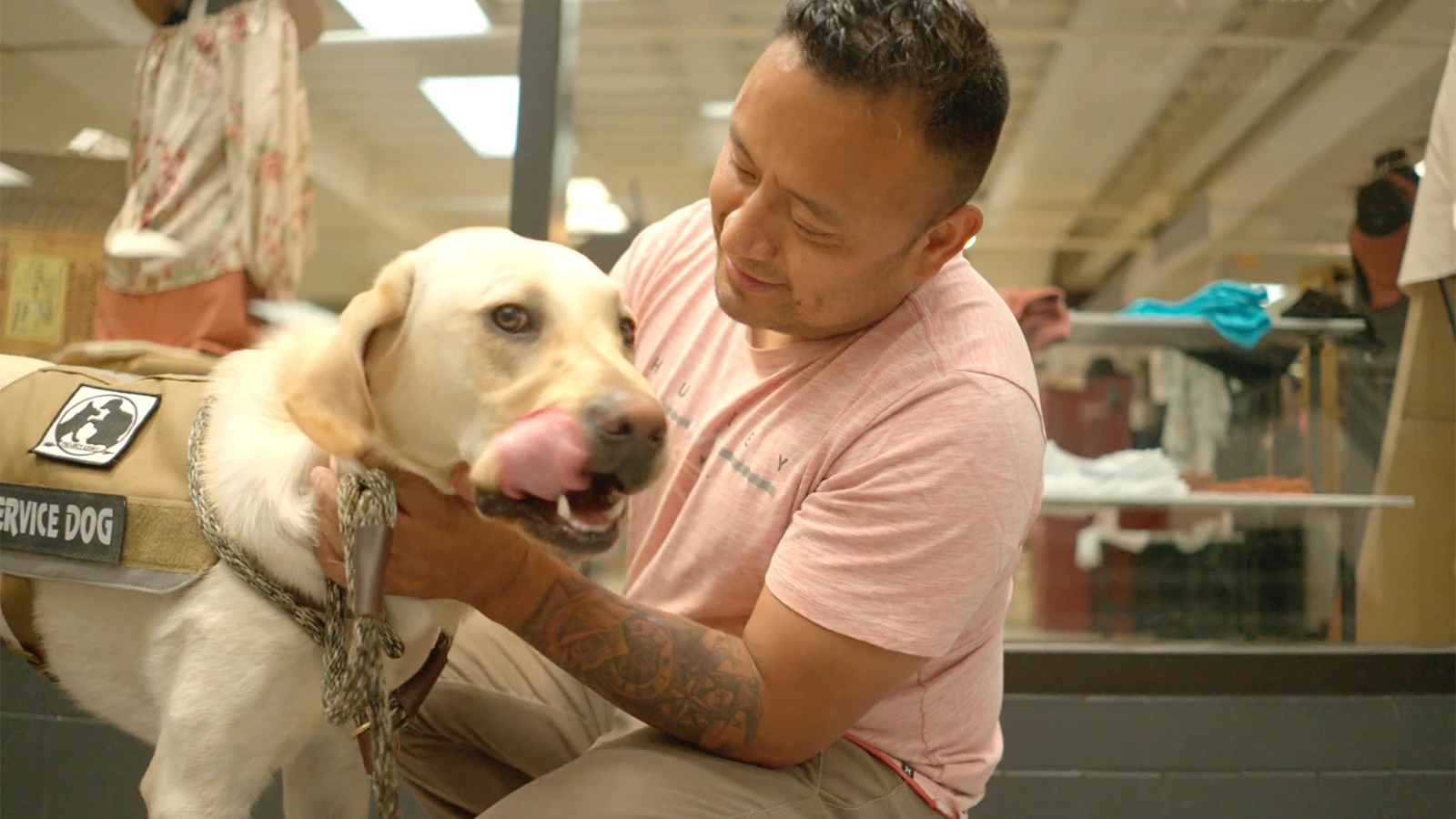 Service dogs are trained to interrupt an anxiety or stress moment when they see it in their masters.