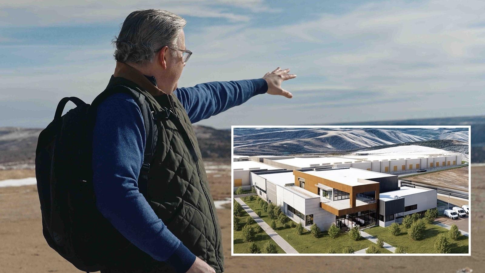 Prometheus Founder and CEO Trenton Thornock shows where the company plans to build its 1 gigawatt data center in Evanston, Wyoming.