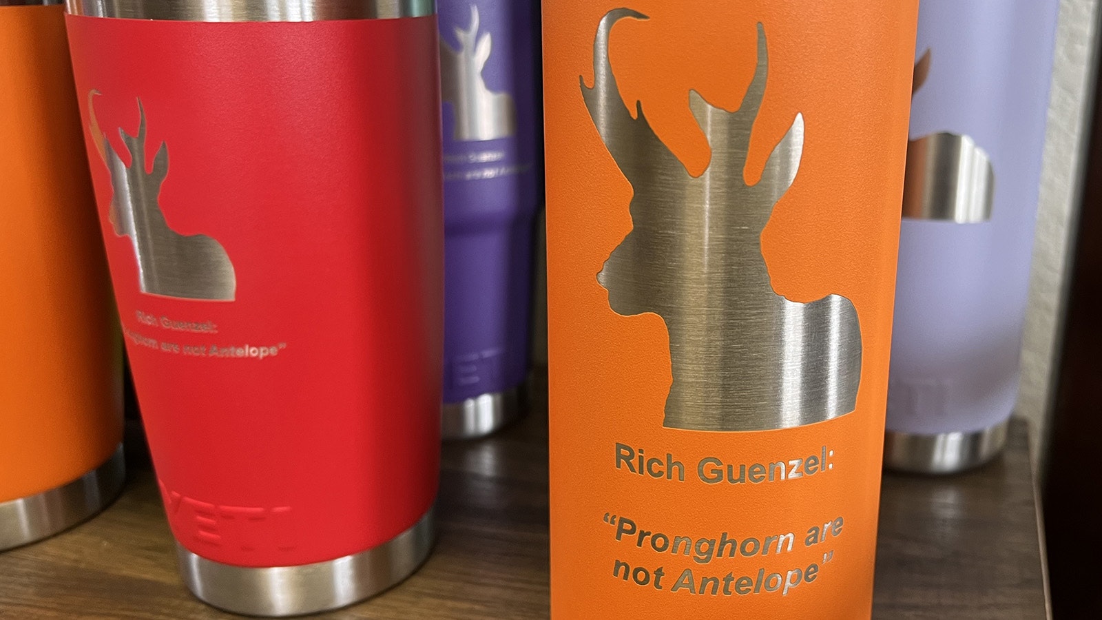 Wildlife Biologist Rich Guenzel of Laramie is adamant that pronghorn be called by their proper name – and had these mugs made to help drive the point home.
