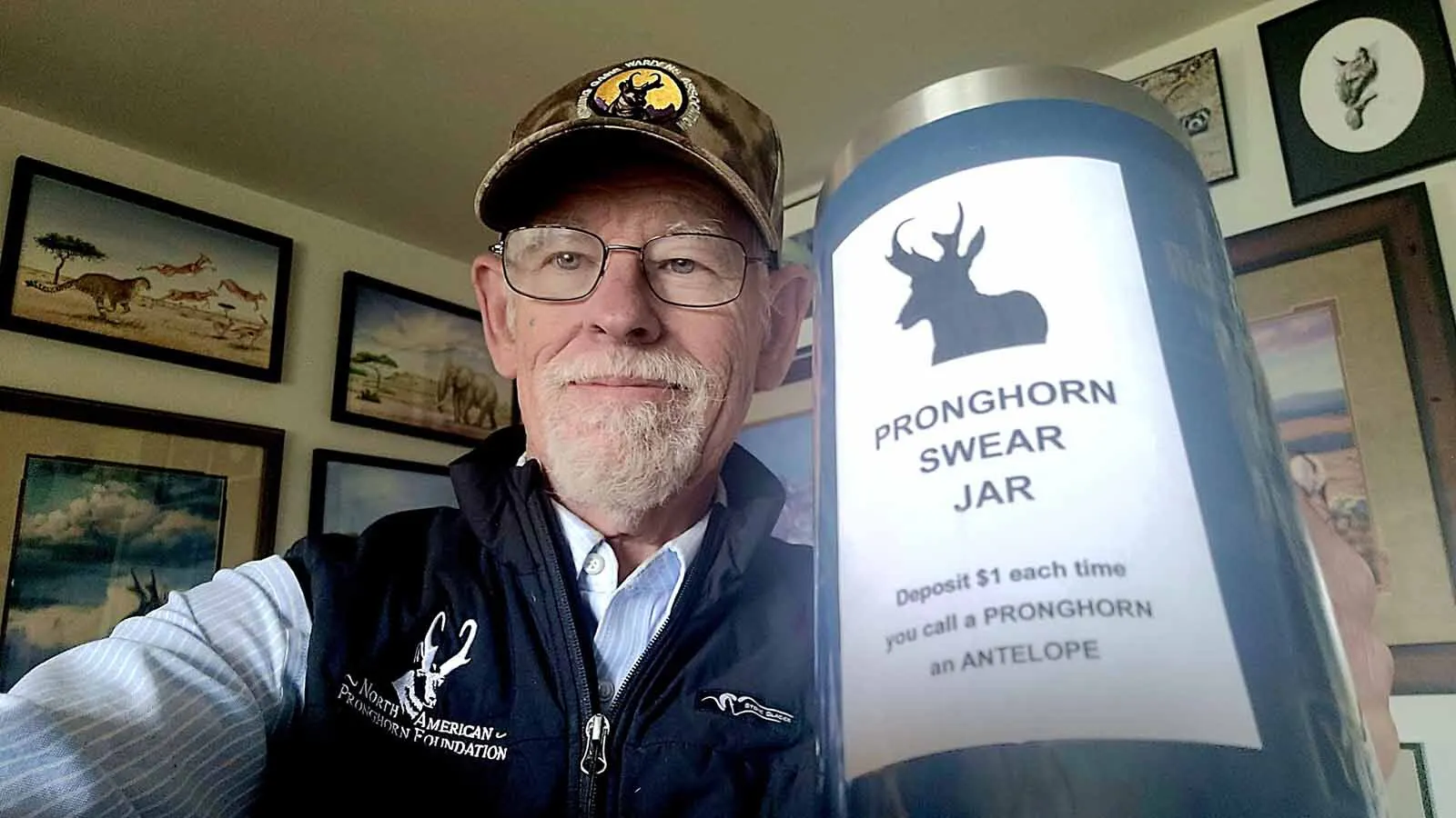 Rich Guenzel, a retired Game and Fish biologist and pronghorn conservationist, made a “pronghorn swear jar” as a humorous way to correct people for calling the iconic Wyoming animals “antelope.”