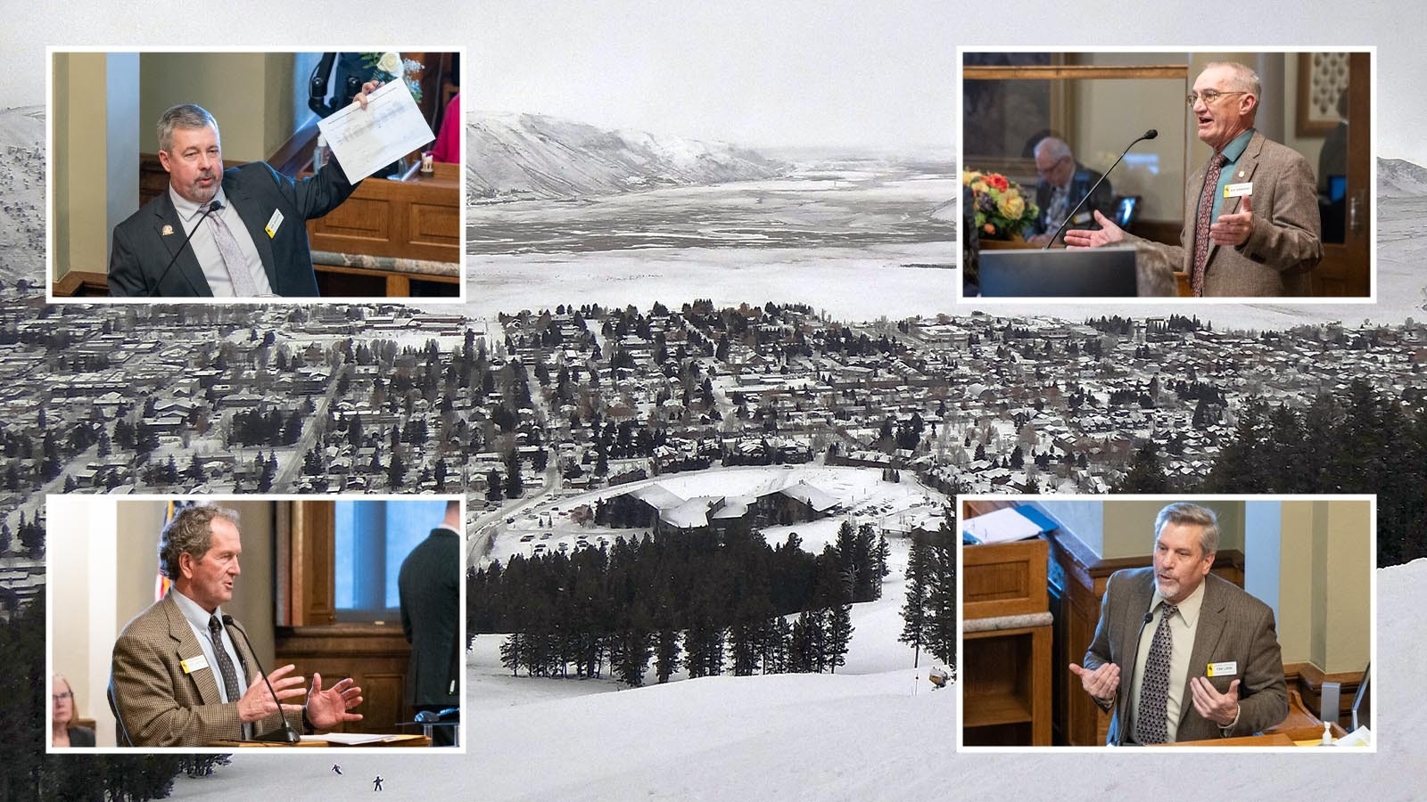 A marathon debate over Wyoming property tax reform was held on the House floor Wednesday, Feb. 19, 2025. Pictured are, clockwise from top left, Reps. Ken Clouston, R-Gillette; Ken Pendergraft, R-Sheridan; Steve Harshman, R-Casper; and Tony Locke, R-Casper.