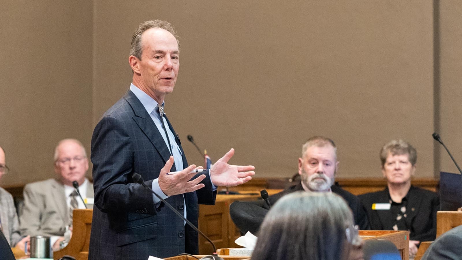 State Rep. Bob Ide, R-Casper, lobbies on the House floor against all property taxes, calling them immoral, as the group debates property tax relief bills.