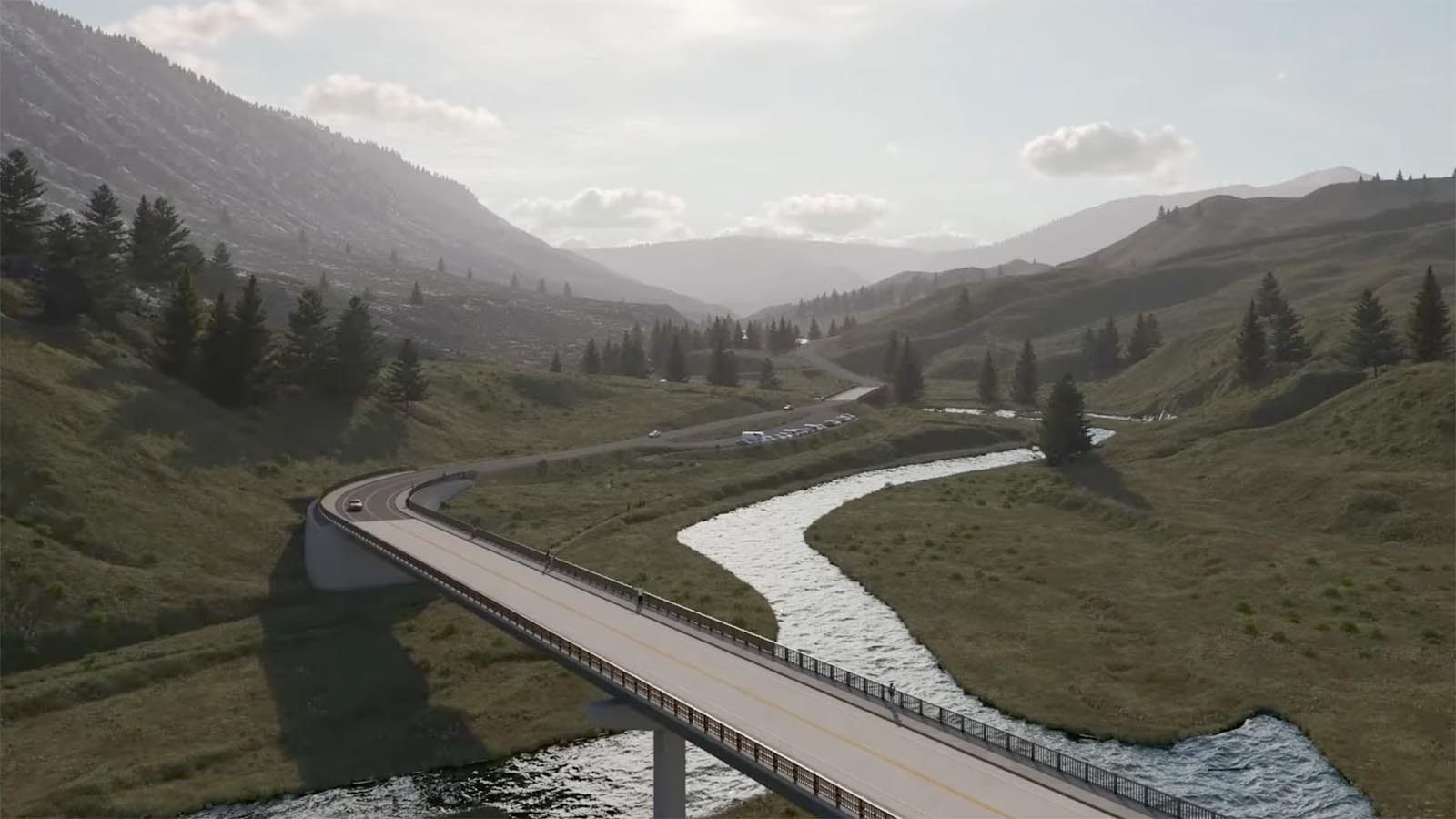 An illustration shows an example of rebuilt sections of the Yellowstone North Entrance Road.