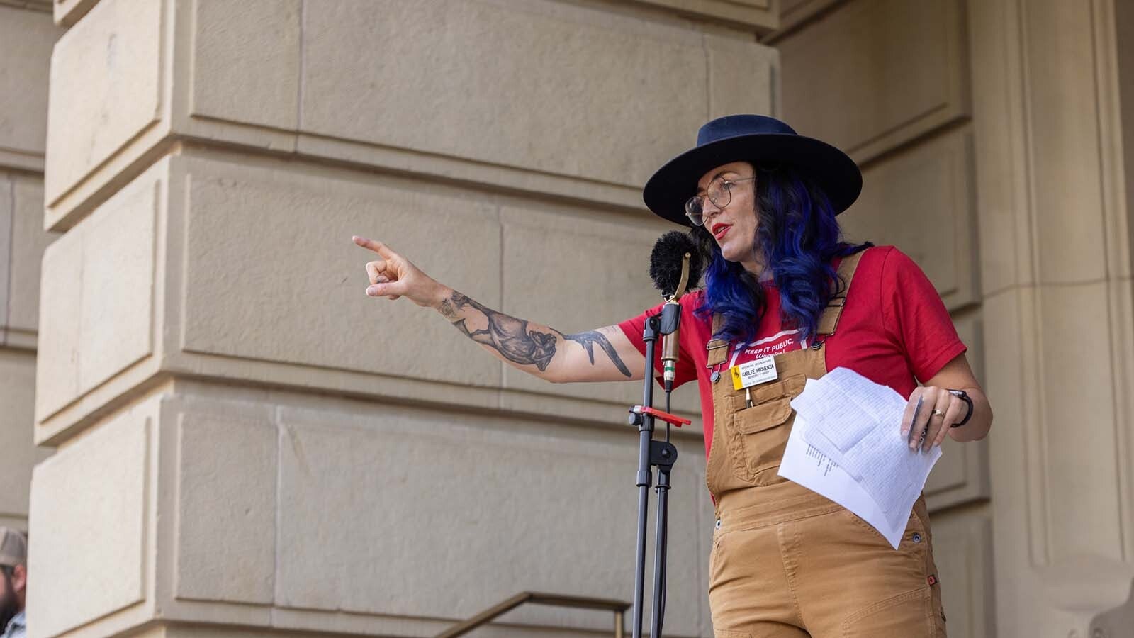 State Rep. Karlee Provenza, D-Laramie, during a June rally at the Wyoming Capitol to protest U.S. Sen. Mike Lee's public lands proprosal and call out Wyoming's congressional delegation for not fighting it.