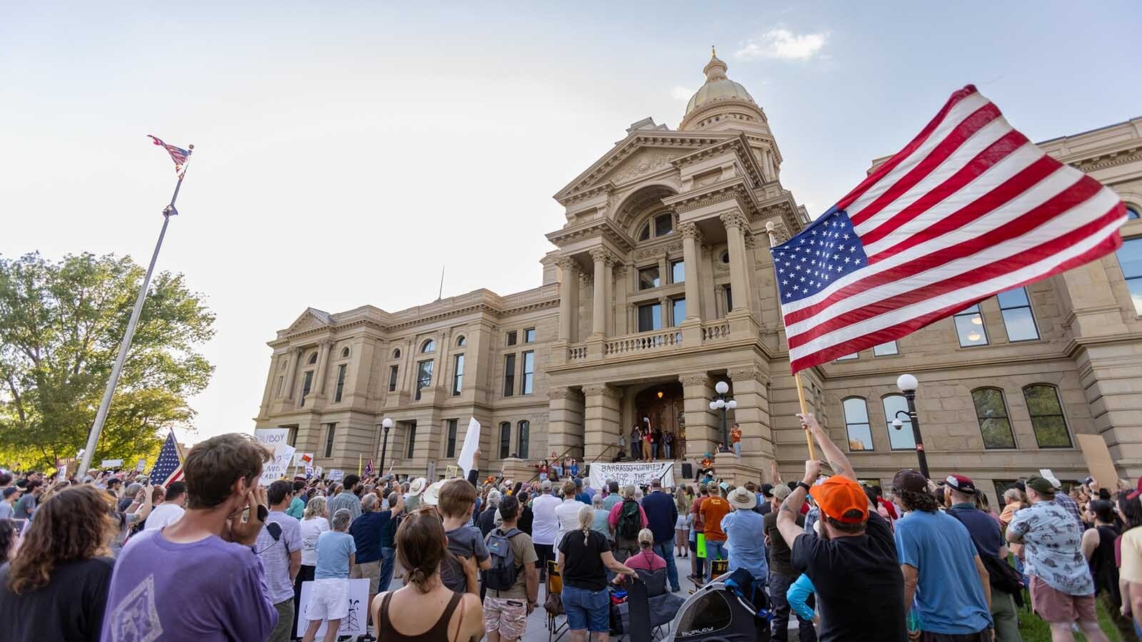 An estimated 300-400 people gathered at the Wyoming Capitol in Cheyenne on Thursday, June 26, 2025, to rally in opposition of U.S. Sen. Mike Lee's proposal to sell off parcels of federal public land.