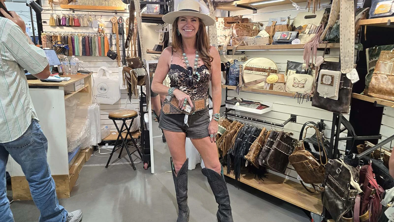 A Pure Dixie customer models one of the latest belts from the Saratoga business' lineup of Western accessories.