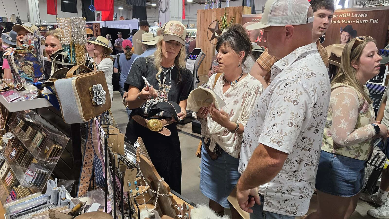 Dixie Berger explains how the removable patches work for a potential customer.