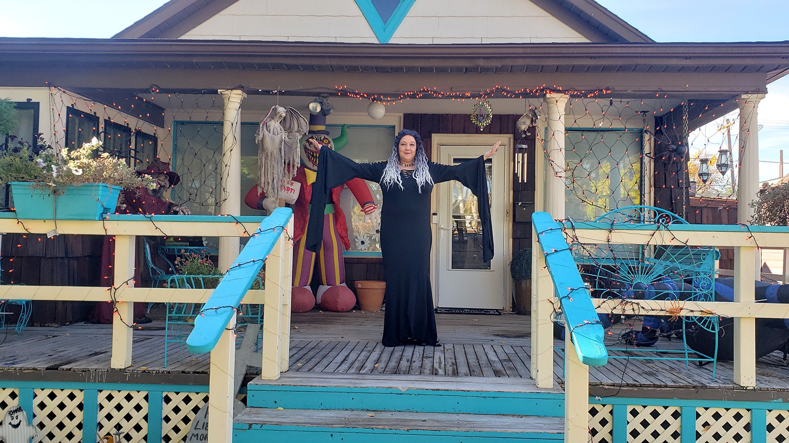 Desiree Ross at her home in Worland, which just happens to have been the town's first hospital. Ross is decorating the outside for Halloween this year, but in the future hopes to give haunted house tours during October.