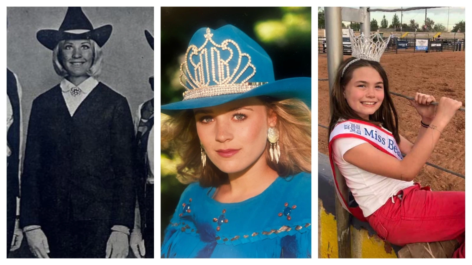 Fifty-eight years after Noreen Borino wore the crown as Evanston Cowboy Days Queen, left, the family isn't finished collecting them. Her daughter, Lisa Borino, followed her into the arena 26 years later, center, winning the same title in 1994. Now, Lisa's 11-year-old daughter, Carriellen Mower, has decided she'd like to become a rodeo queen herself.