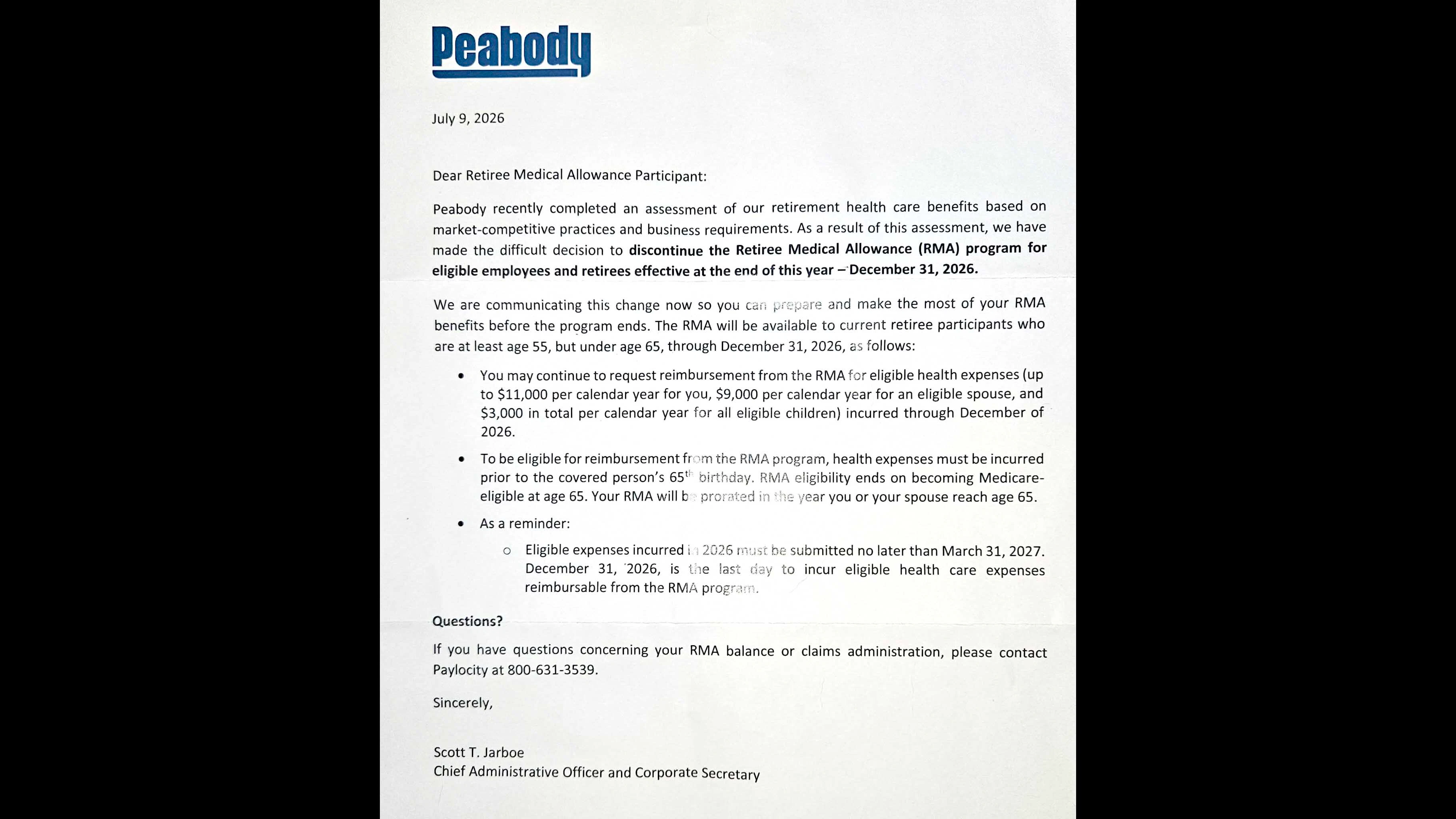 RMA Termination Letter