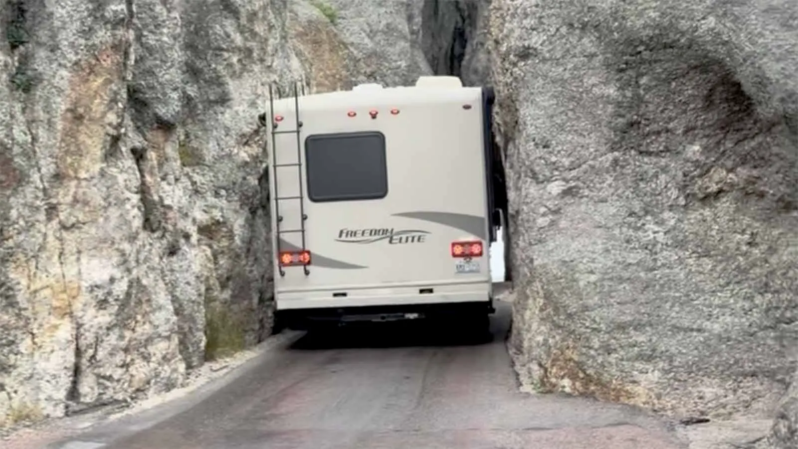 Denise Yelton and Todd Beaver were enjoying the Needles Highway in South Dakota’s Custer State Park when they saw a motorhome get stuck try to squeeze through the 8.4-foot-wide Needles Eye Tunnel.