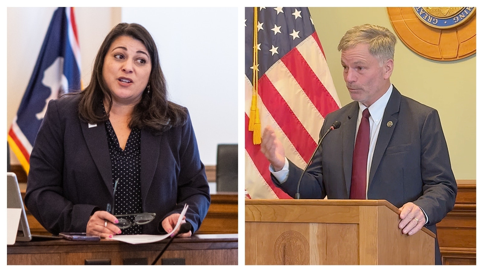 State Rep. Rachel Rodriguez-Williams, R-Cody, left, and Gov. Mark Gordon.