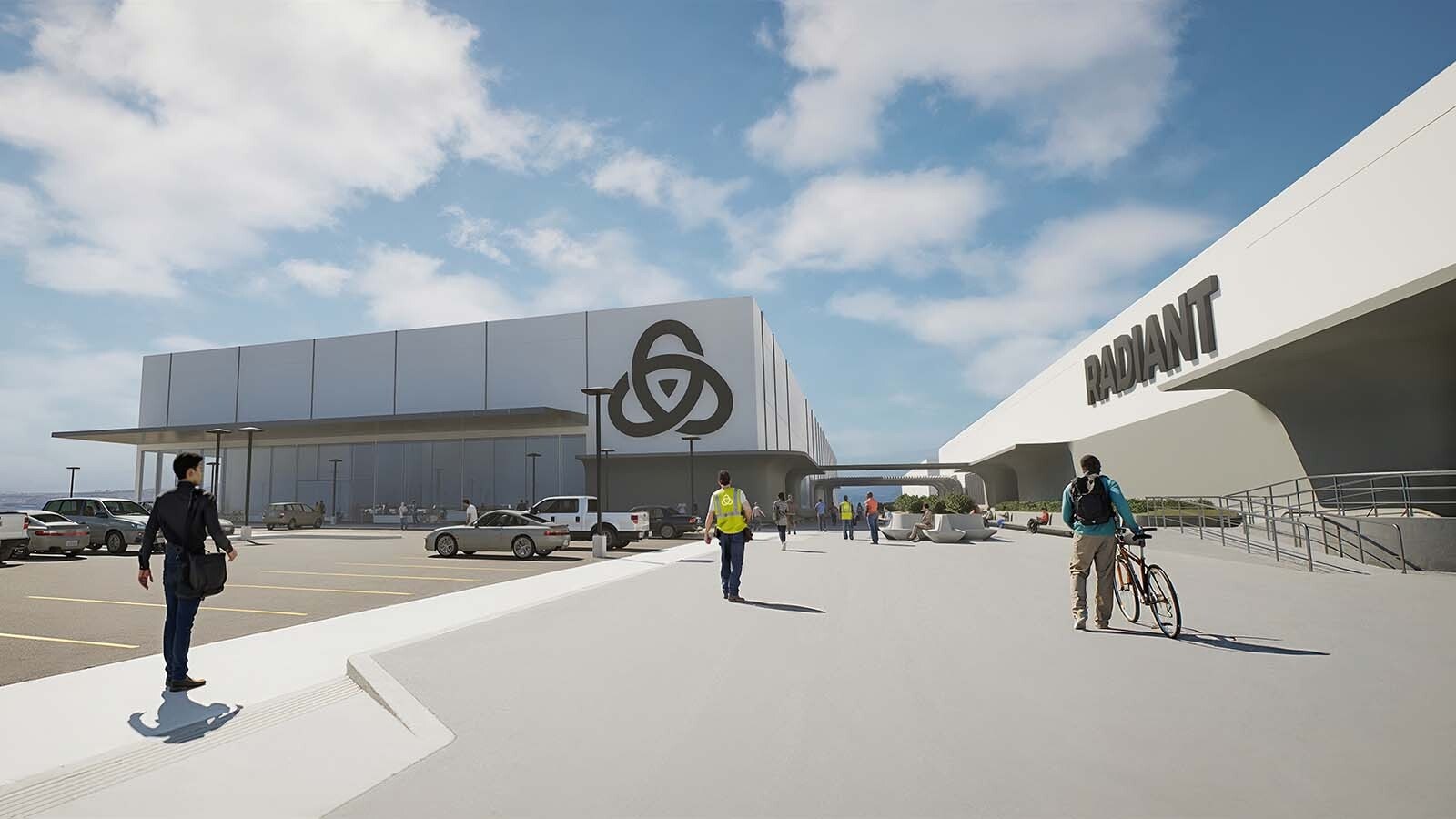 Radiant Nuclear’s vision of the future, as depicted in renderings of the R-50 factory it plans to build in Oak Ridge, Tennessee.