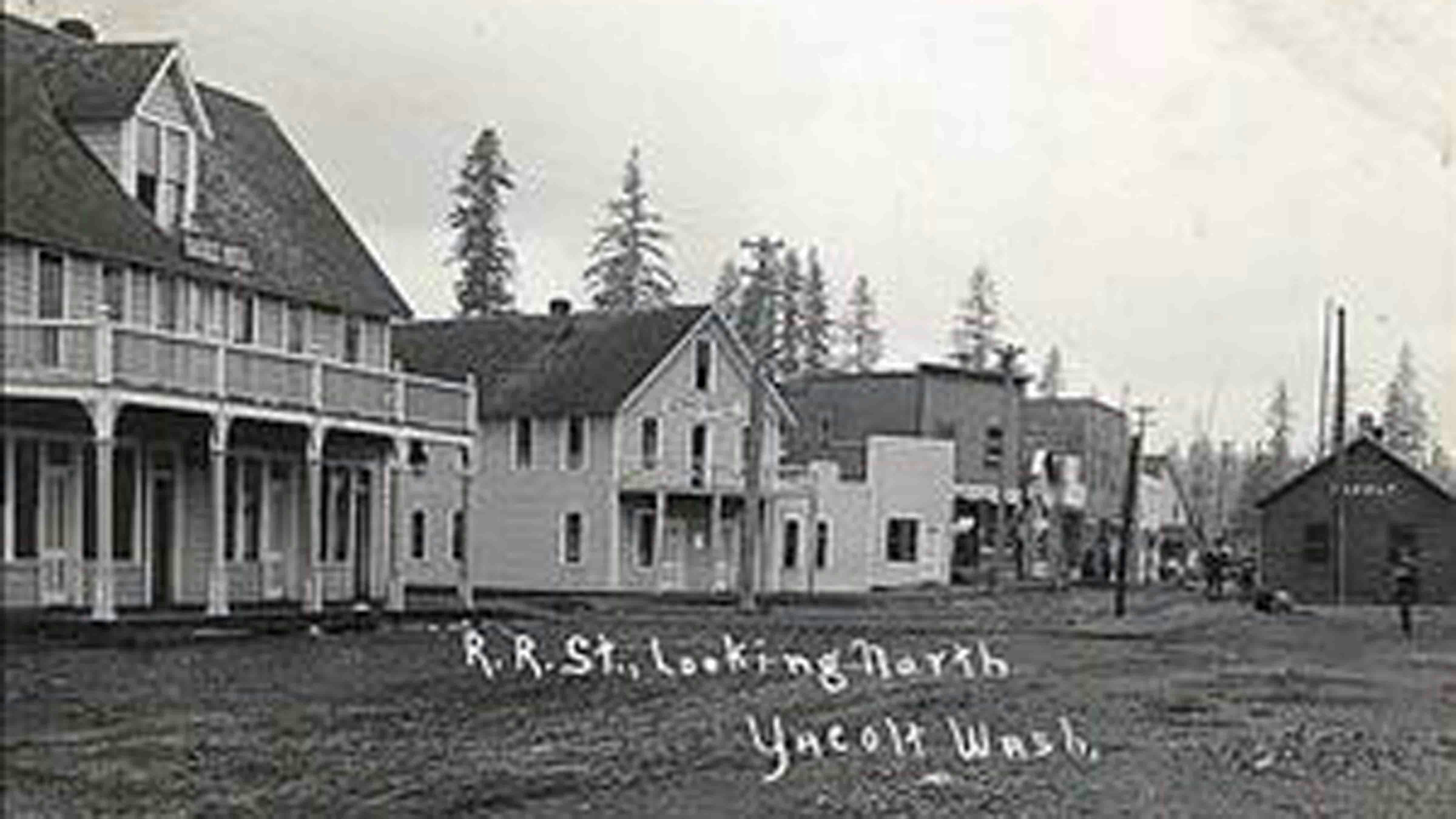 Railroad Street looking north Yacolt Hotel and Lewis Hotel on left Yacolt ca 1910