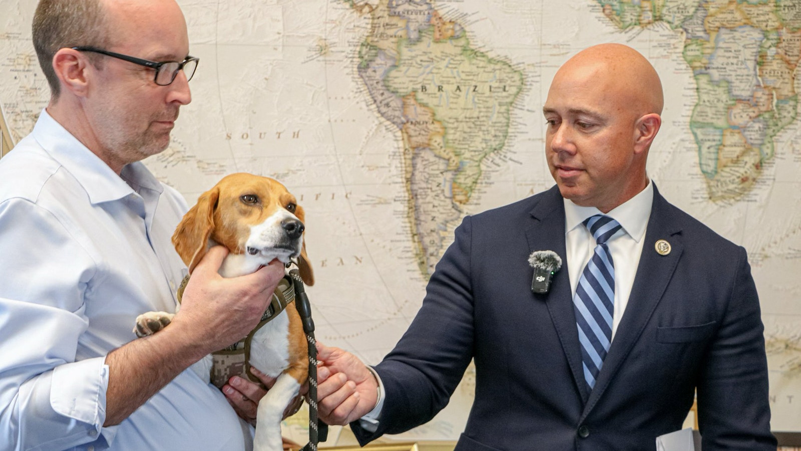 During his visit, Uno and Kindness Ranch Executive John Ramer visit Florida Republican Congressman Brian Mast, who has been an outspoken advocate against animal testing.