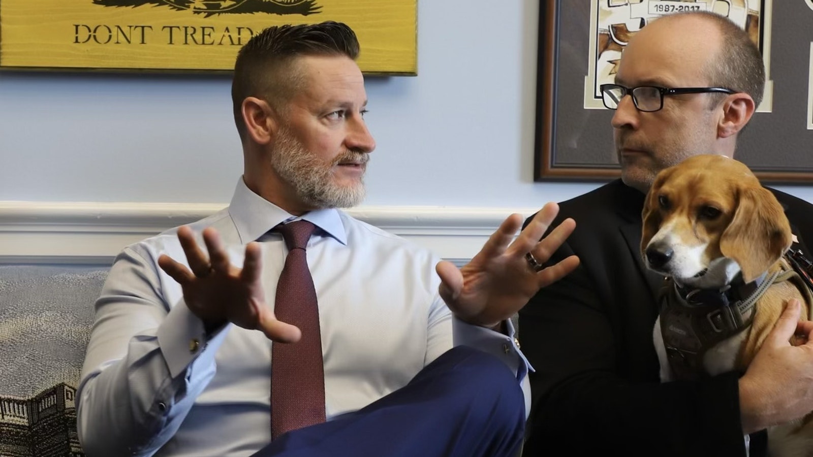 Kindness Ranch Executive Director John Ramer bonds with Florida Republican Congressman Greg Steube over their shared passion for saving rescue animals.