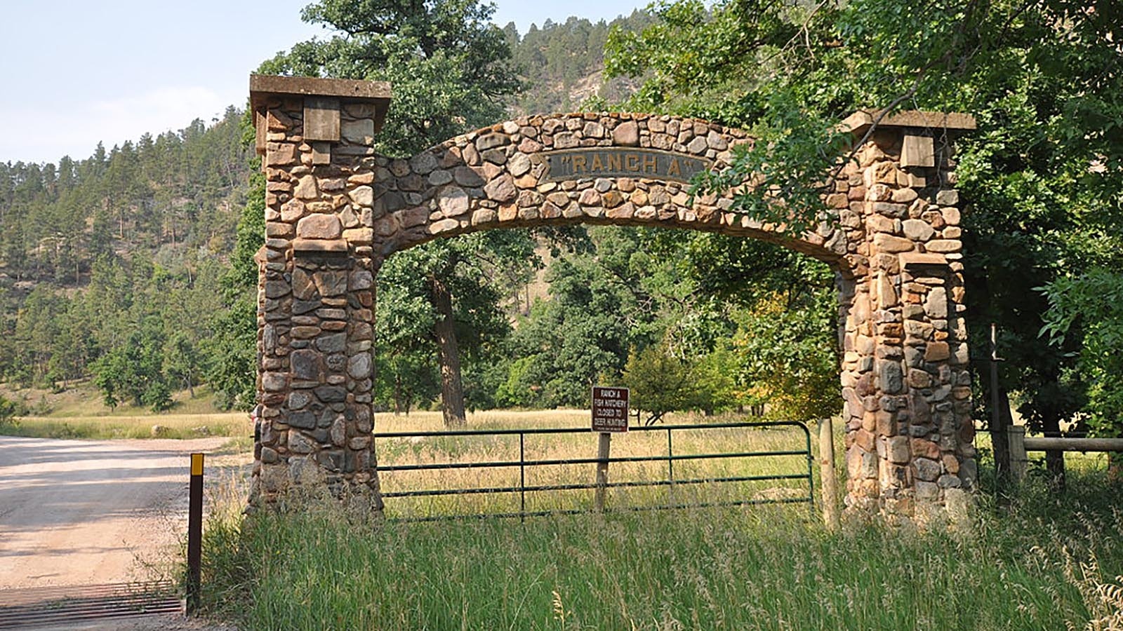 At the entrance to his lodge, Moses Annenberg had two large arches built with the name, Ranch A. The lodge is located just south of Beula, Wyoming.