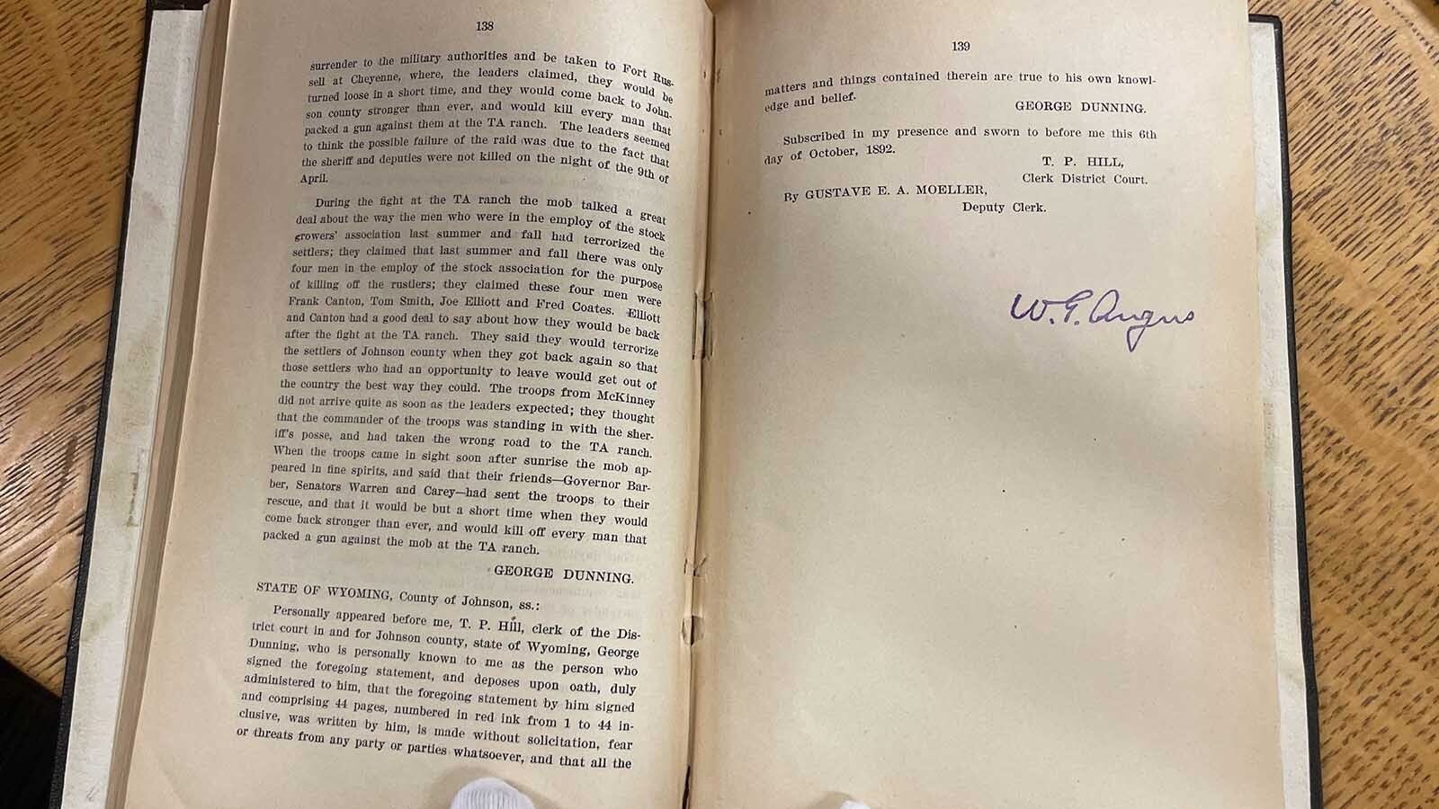 Johnson County, Wyoming, Sheriff William “Red” Angus was involved in the Johnson County War between the owners of large and small ranches in the area. He signed Robert Foote’s copy of the “Banditti of the Plains” making the book more valuable. It was discovered in a lock box by Jacqueline Ritchie who subsequently donated it to the Johnson County Library.