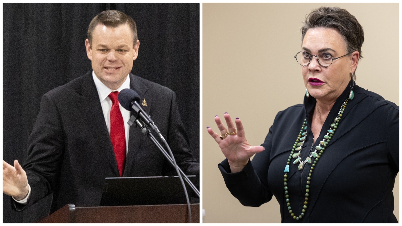 Reid Razner, left, and U.S. Rep. Harriet Hageman, R-Wyoming.