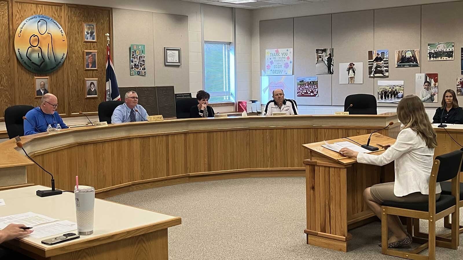 Chelsera Bratten-Spencer addresses the Carbon County School District 1 board during its regular meeting Thursday, June 26, 2025.
