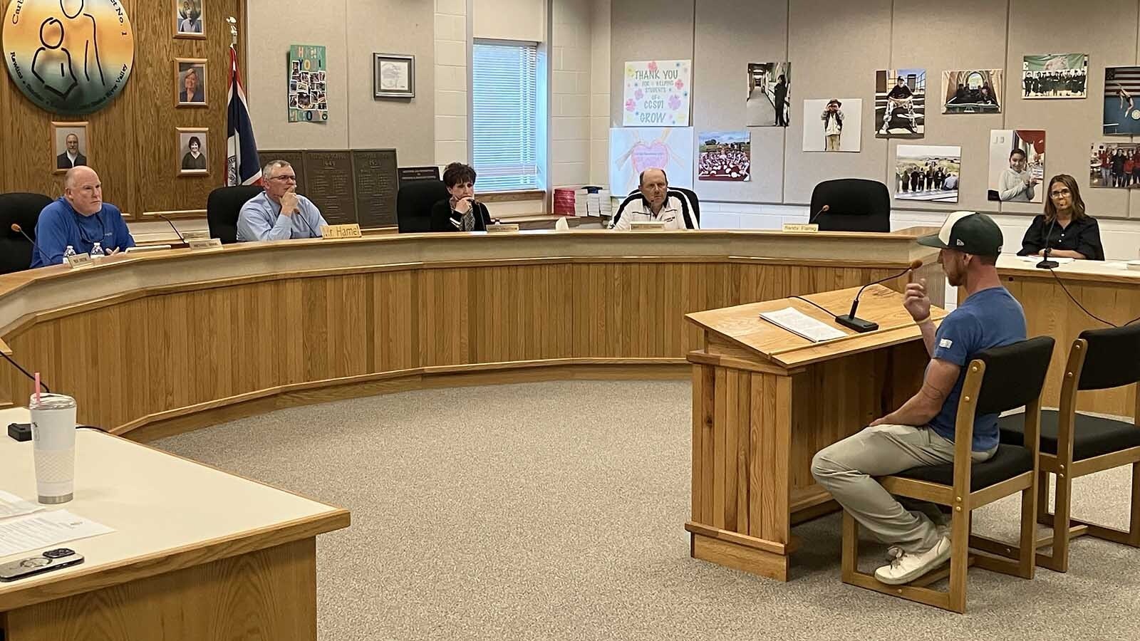 Cody Anderson addresses the Carbon County School District 1 board during its regular meeting Thursday, June 26, 2025.