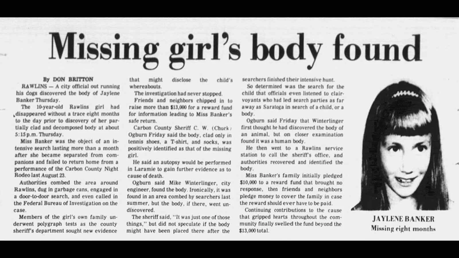 Rawlins rodeo murders BANKER FOUND Casper Star Tribune 1975 04 25 1 6 6 26
