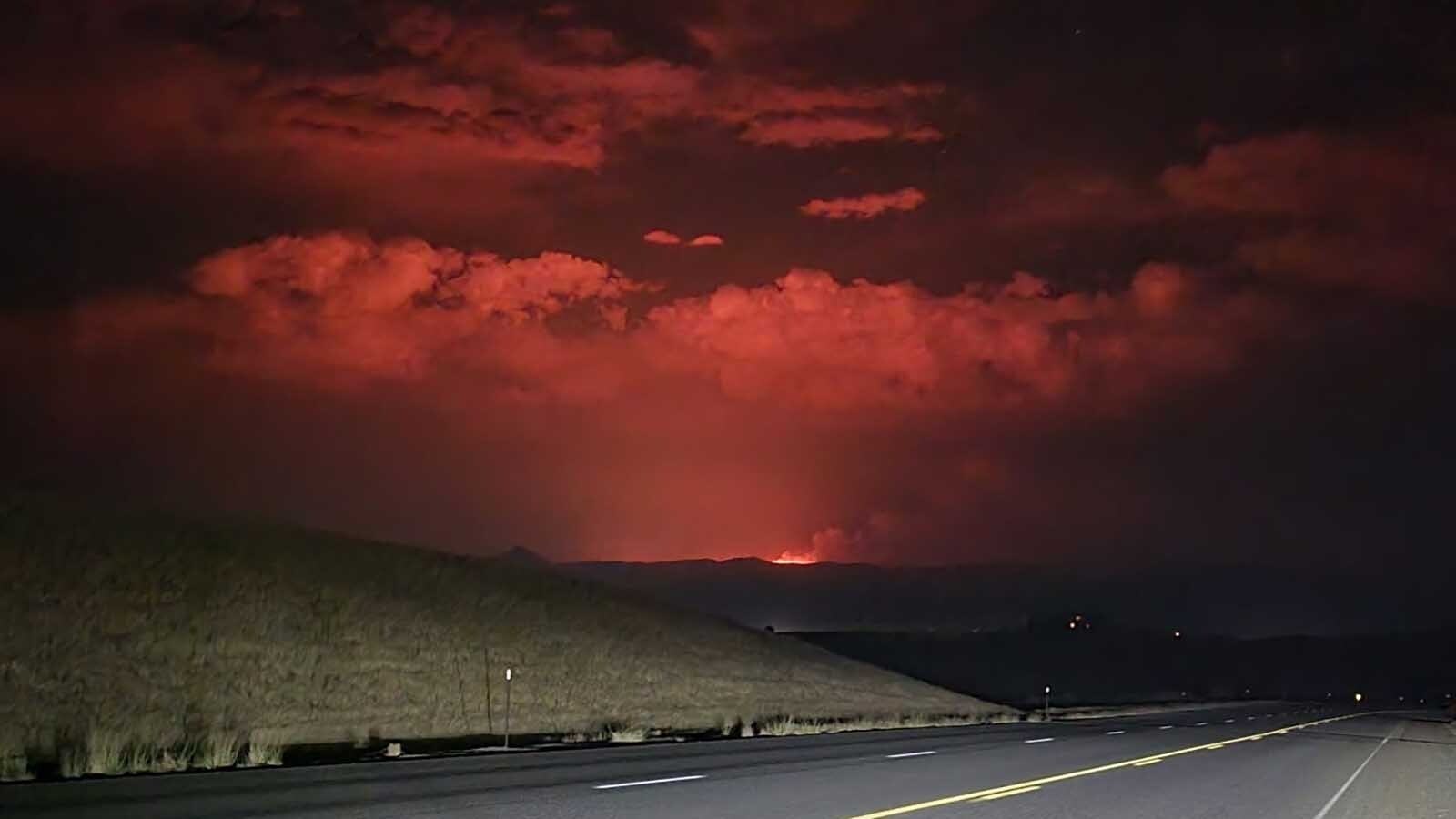 Kristen Hohman shared this eerie image of the Red Canyon Fire glowing east of Thermopolis to a local Facebook group on Wednesday night. It exploded to more than 15,000 acres Thursday.