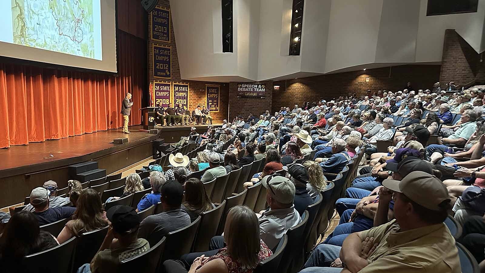 The Thermopolis High School Auditorium was packed Monday night with concerned community members and ranchers affected by the Red Canyon Fire in rural Hot Springs County. Gov. Mark Gordon and other officials were present to answer questions and start the recovery process for those most devastated by the fire.