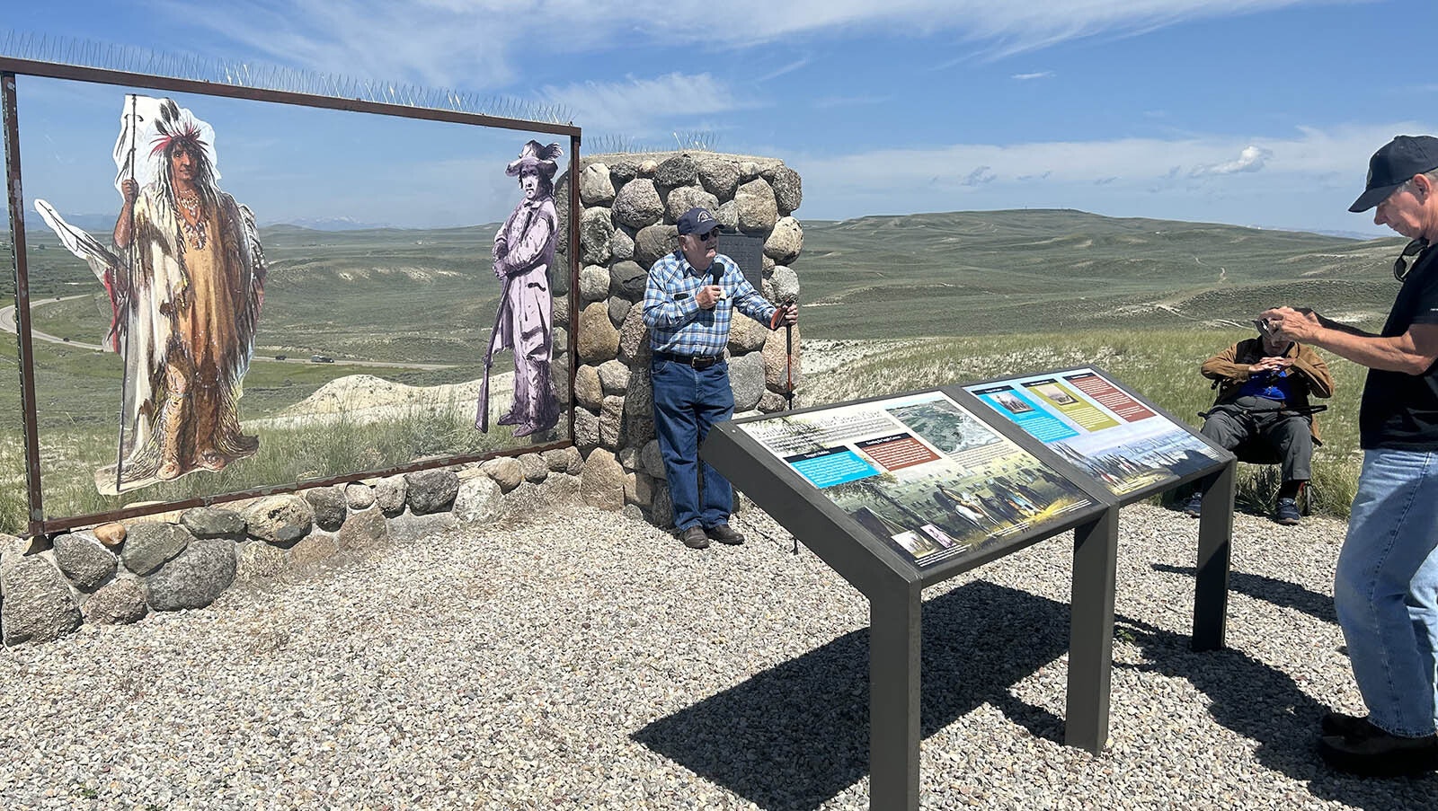 Author and historian Clay Landry speaks to a tour group that visited rendezvous sites on the Green River in Sublette County on July 6.