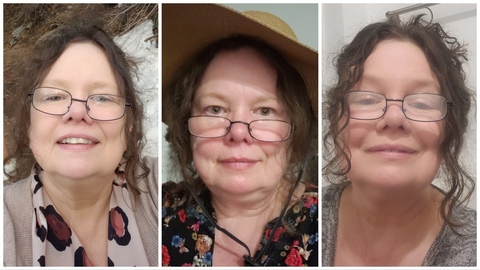 Renee Jean has been all over Wyoming this spring and summer, including a hike up Casper Mountain, left; sporting a new hat for Cheyenne Frontier Days, center; and tired in a selfie at one4 of dozens of hotels. "I don't remember where, just was happy to be done with driving."