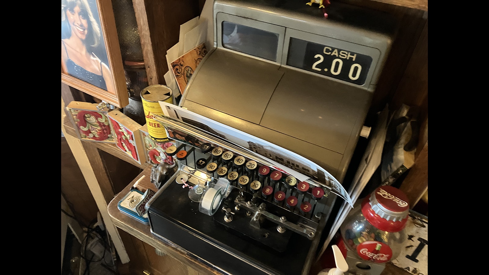 A 1948 cash register used by the Panos family.