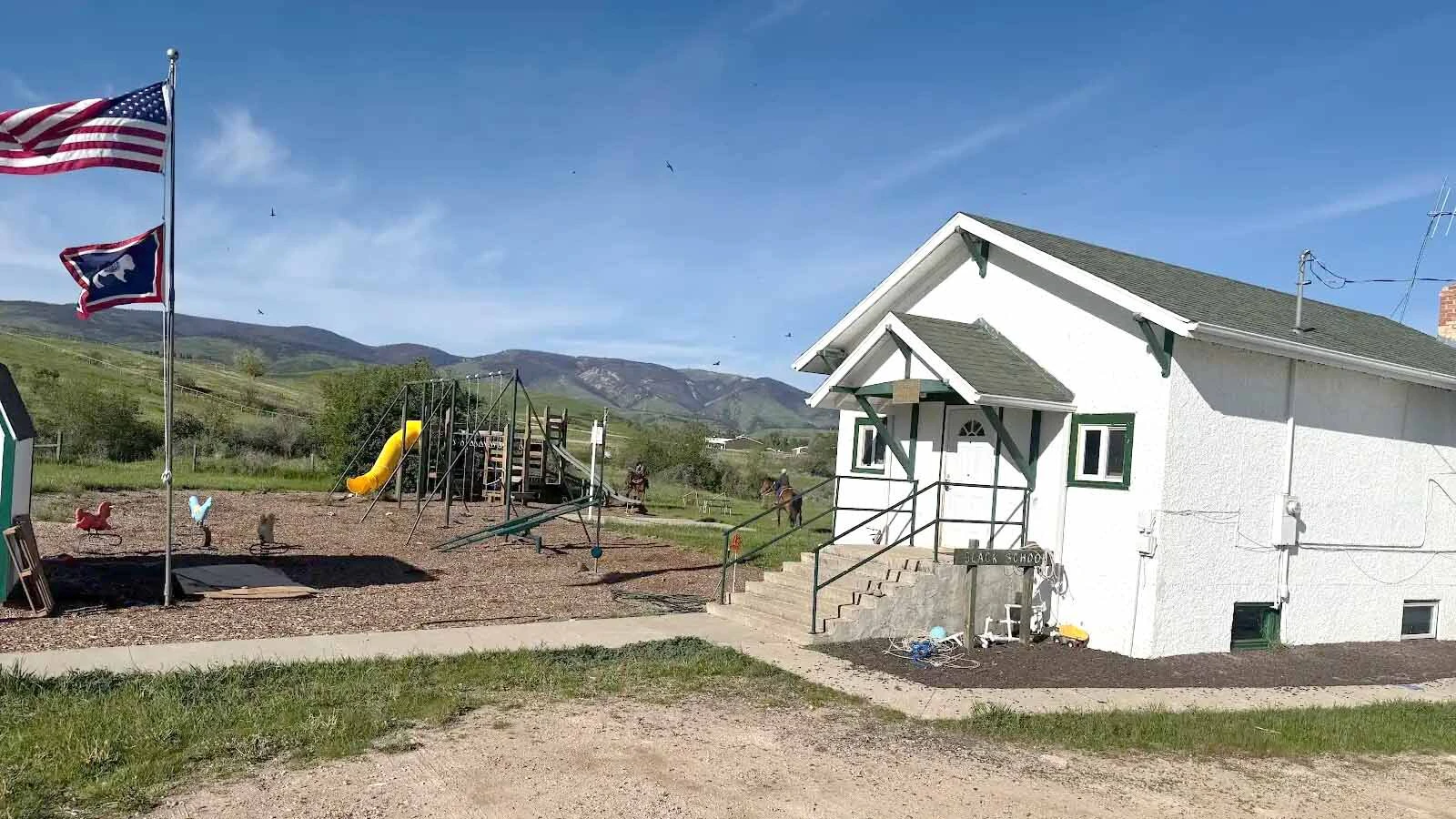 Kids who attend the one-room Slack school near Parkman, Wyoming, still ride horses to their schoolhouse on the first and last days of class.