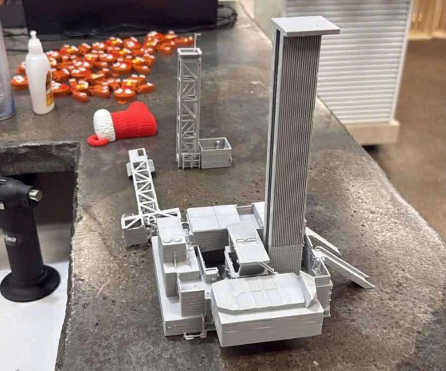 A 3D-printed miniature replica of Dan Koldenhoven’s oil rig, donated by Pine Bluffs-based studio BonTer Creative.