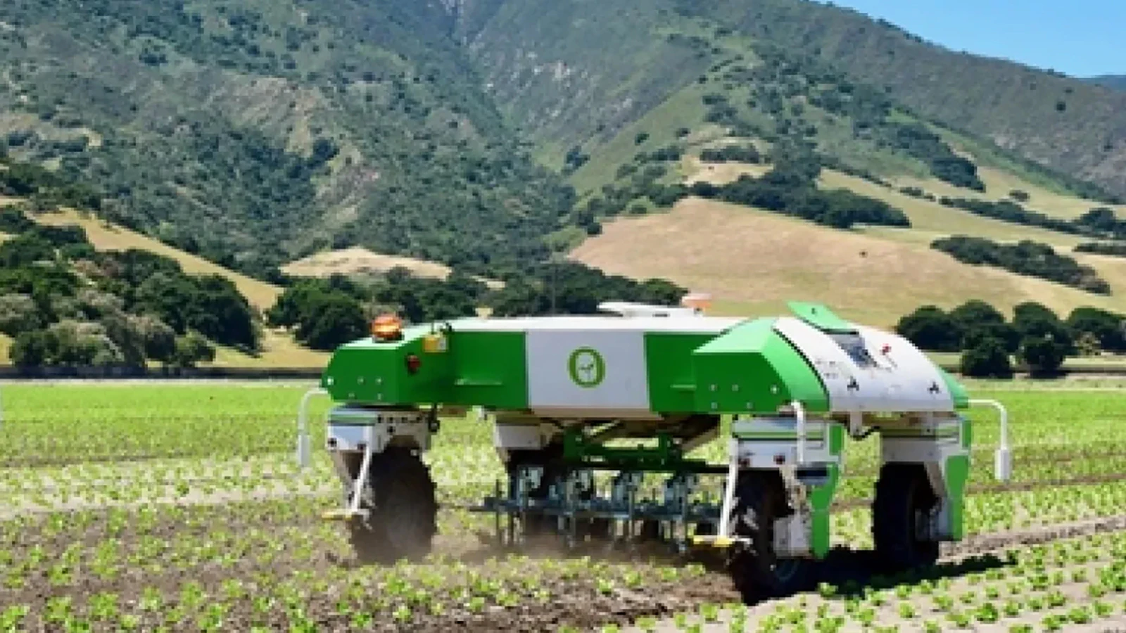 A robot tends to a field in California.