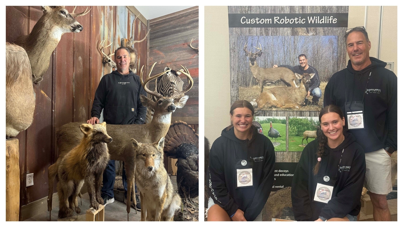 Taxidermist Brian Wolsegel of Wisconsin works in his Custom Robotic Wildlife shop with his daughters Riley and Ella.