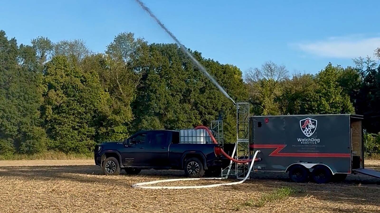 A mobile trailer that deploys sensors and robotic water turrets to quickly suppress fires.