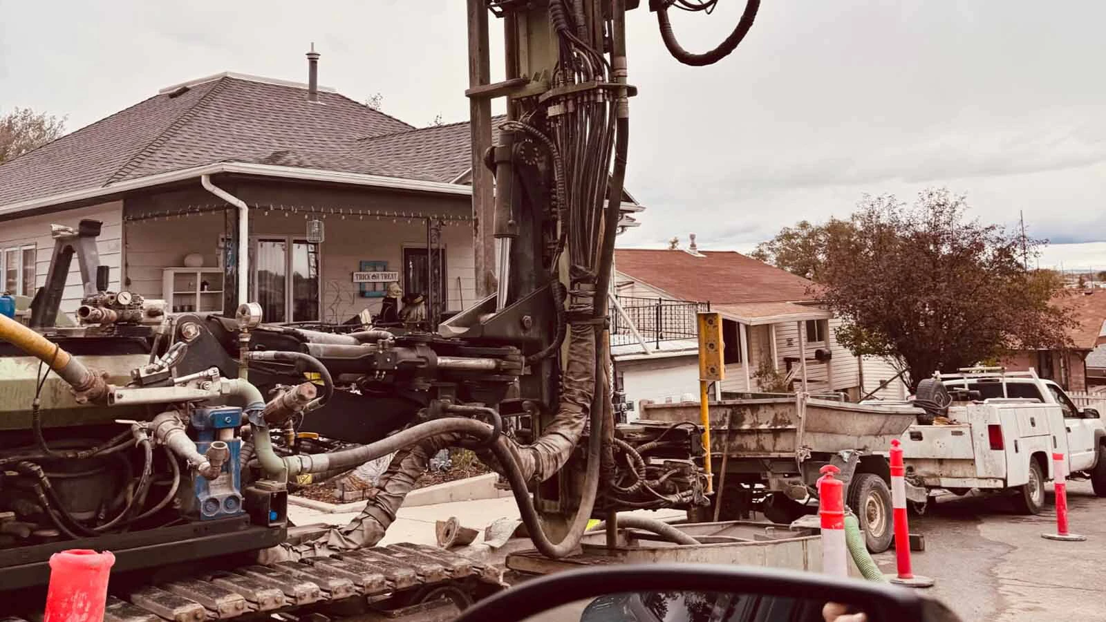 Residents of a neighborhood in Rock Springs are struggling to get to their homes while workers pound and blast to fill abandoned coal mines under the streets.