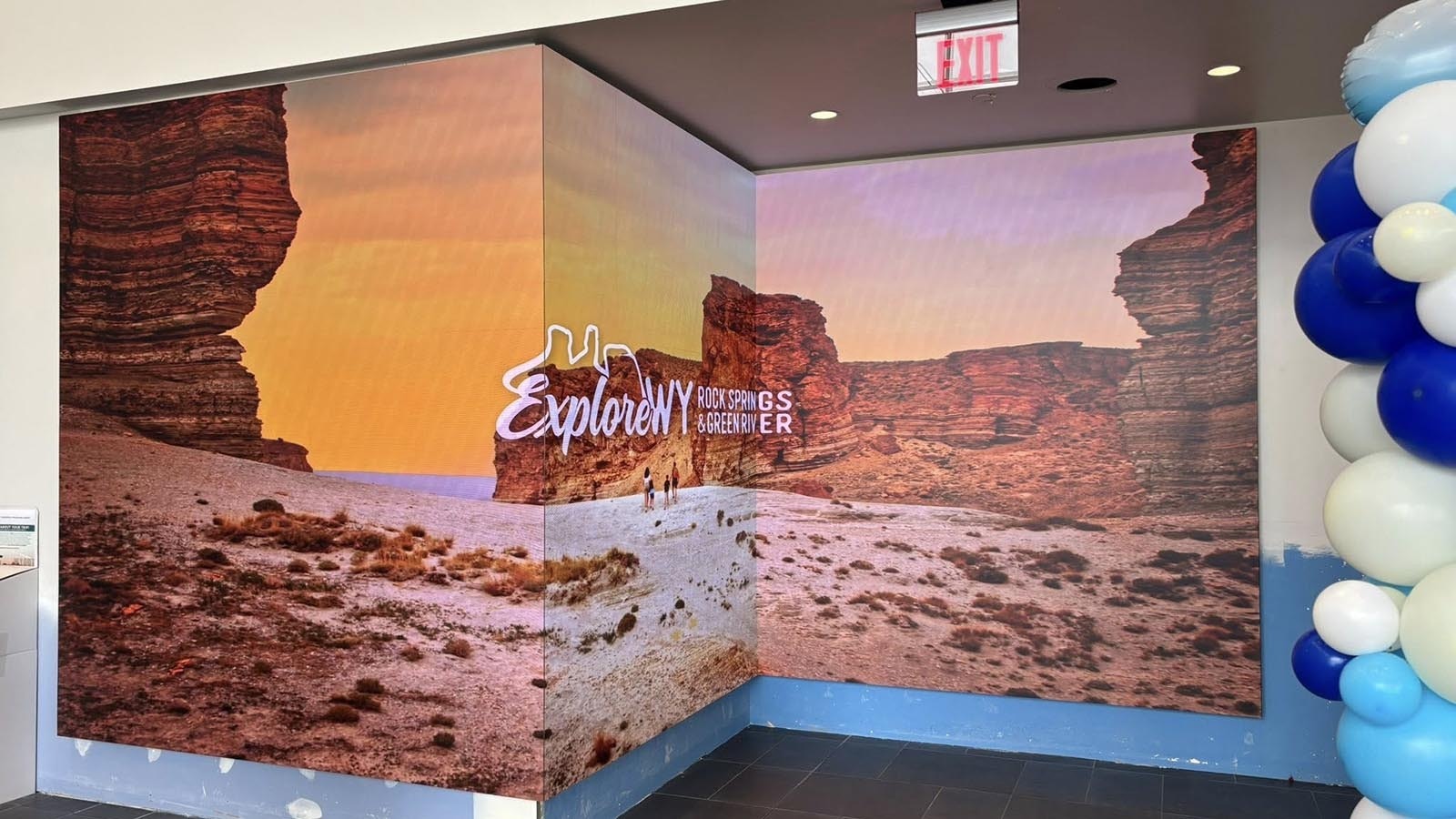 One of the unique features of the new Rock Springs Airport terminal is a wraparpound video board at the exit that can feature all kinds of messages and Wyoming landscapes.