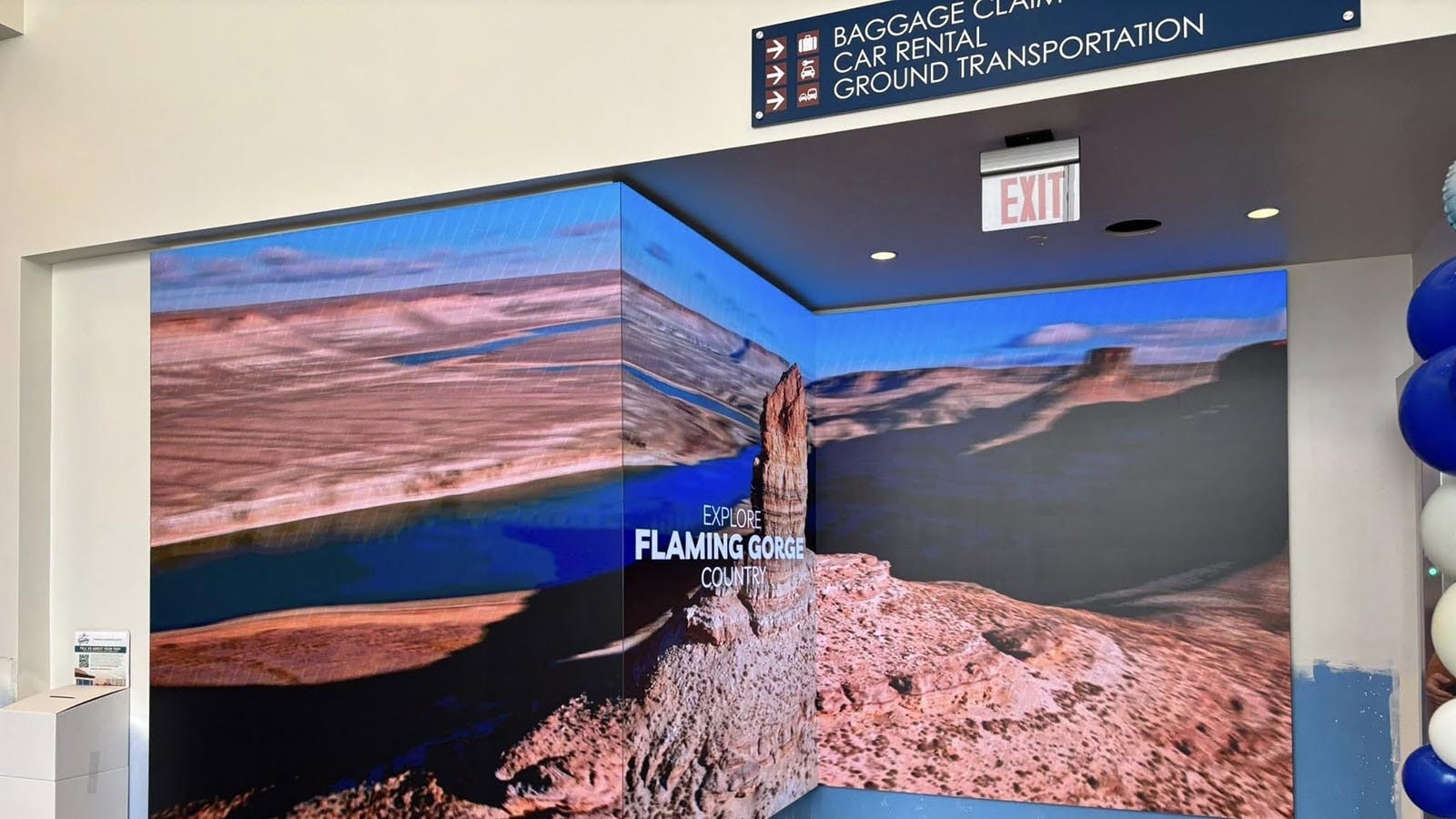 One of the unique features of the new Rock Springs Airport terminal is a wraparpound video board at the exit that can feature all kinds of messages and Wyoming landscapes.