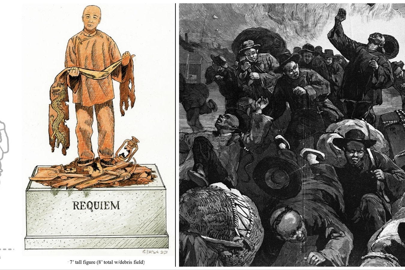 An illustration of the sculpture "Requiem" Lander artist David Alan Clark is creating for Rock Springs to memorialize the Chinese Massacre of 1885. The event made national news at the time, including this illustration that was published in Harper's Weekly on Sept. 26, 1885.