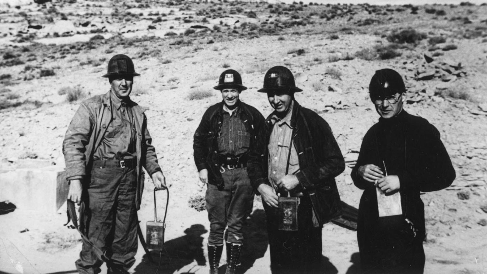 Four miners are pictured in Rock Springs, near the future corridor for Interstate 80. Date unknown.