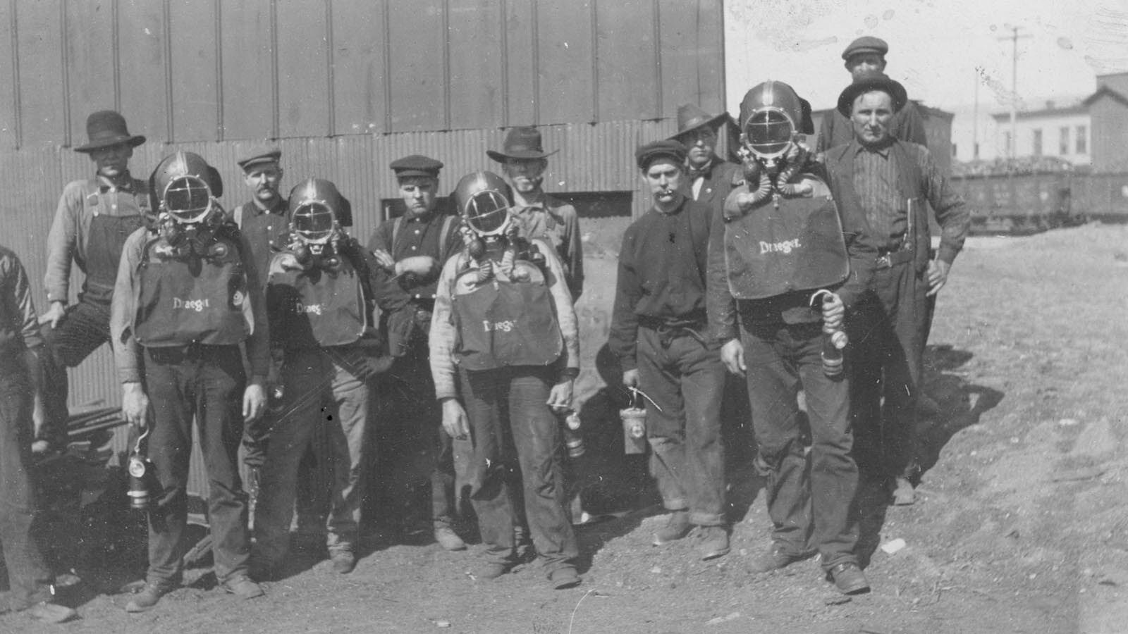 Miners are pictured with breathing apparatuses which were used by rescue teams and fire brigades. While these devices made rescue operations safer overall, it was still incredibly dangerous work.