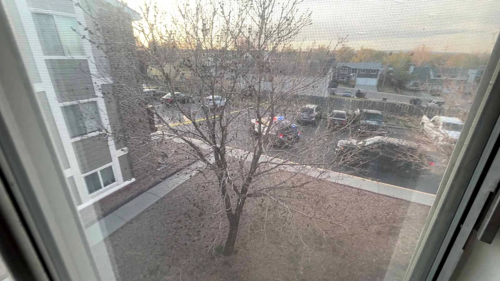 The scene outside the Sweetwater Heights apartments in Rock Springs on Monday morning.