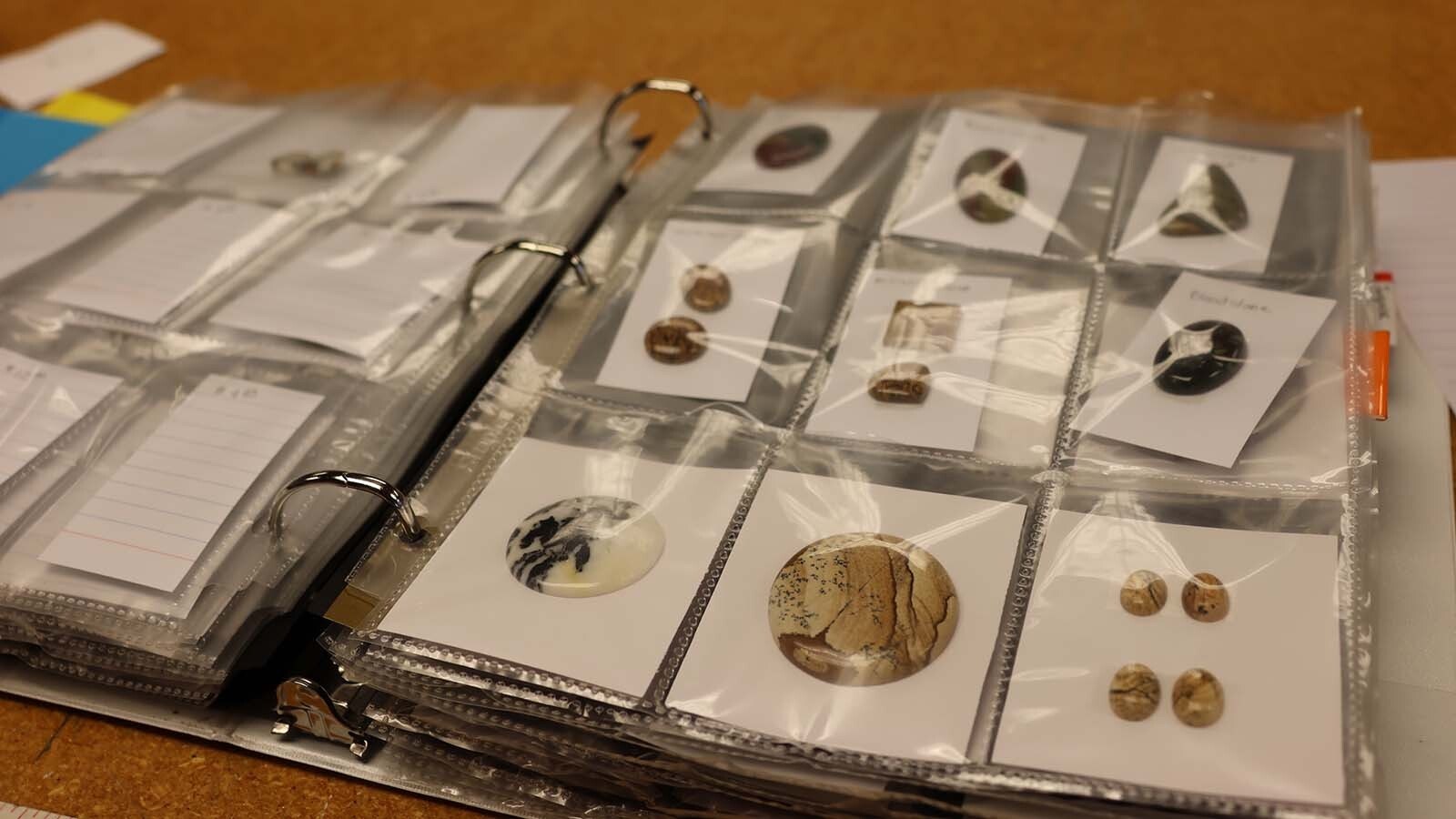Rachel Hawkinson keeps a book of stones that she plans to make jewelry with in the future.