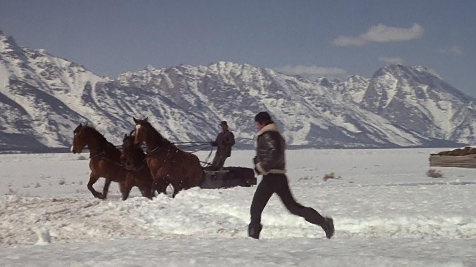 Rocky jogging past Siberian villagers, filmed in Jackson Hole, Wyoming.