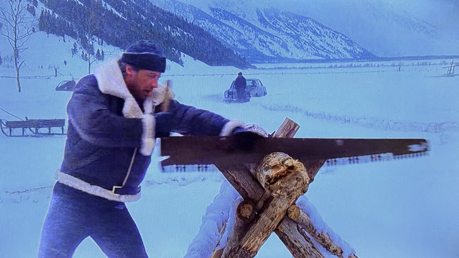 Rocky works the crosscut saw as part of his training to fight Ivan Drago in "Rocky IV."