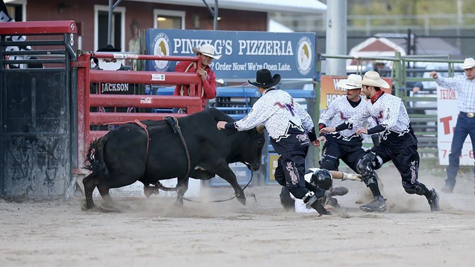 Rodeo Bullfighters do their thing to protect the bull rider2 JH Rodeo 6 22 24